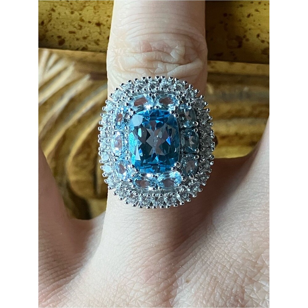 Sky Blue Topaz White Sapphire Ring Size 7.25